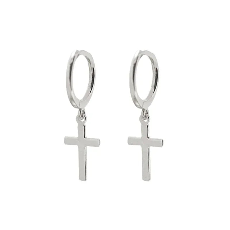 925 Sterling Silver Minimalist Jesus Cross Pendant Earrings Gold/Silver  Hoop Earrings Fashion Wedding Party Earrings Jewelry