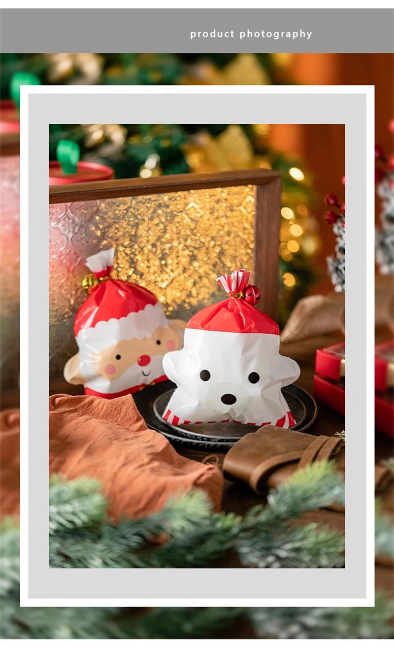 LBSISI Life 25pcs Ball Shape Christmas Gift Bag For Candy Chocolate Cookie Nougat Biscuit Packing Gift Tree Santa Zipper Bags