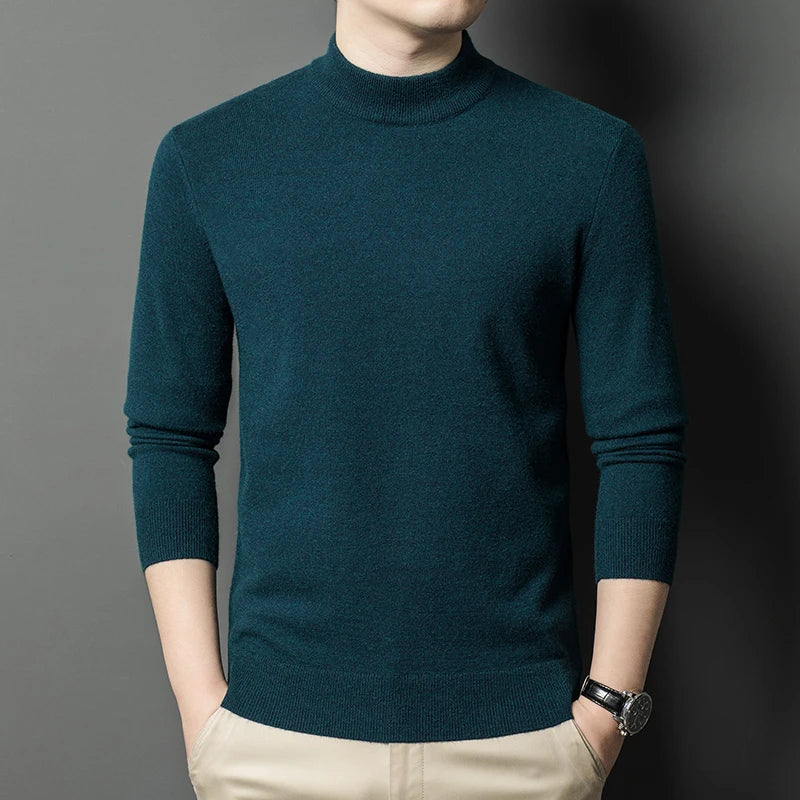 Half Turtleneck Knitwear Sweater New Autumn/Winter Mock Neck Sweatshirts Solid Color Pullovers Man Brand Casual Mens Clothing