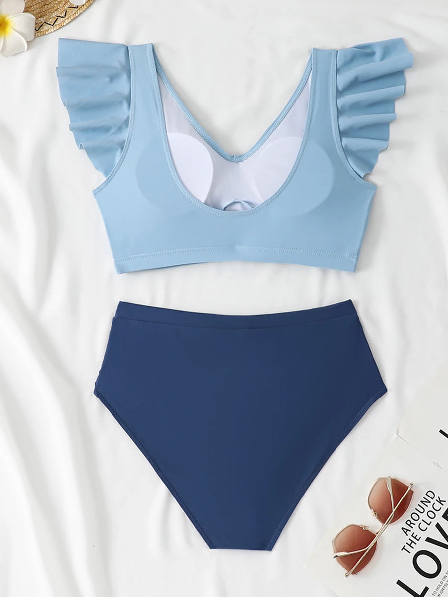2025 Ruffle Bikinis Women Sexy Swimwear Female High Wasit Swimsuit Bathers Bathing Swimming Swim Suit Beachwear Summer