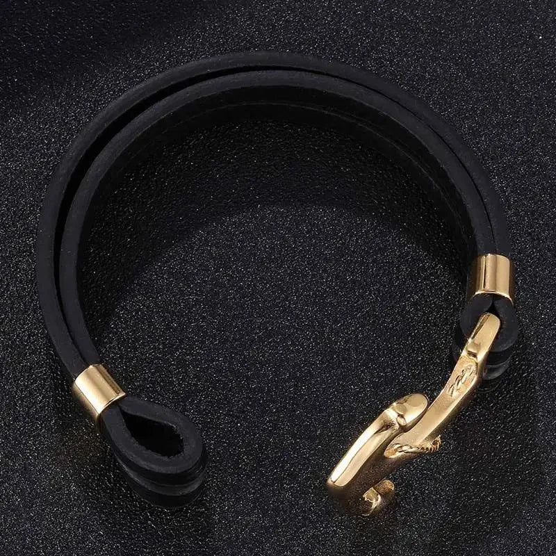 Trendy Man Jewelry Accessories Black Leather Bangles Stainless Steel Anchor Charm Bracelet Men Handmade Leather Wristband SP0757