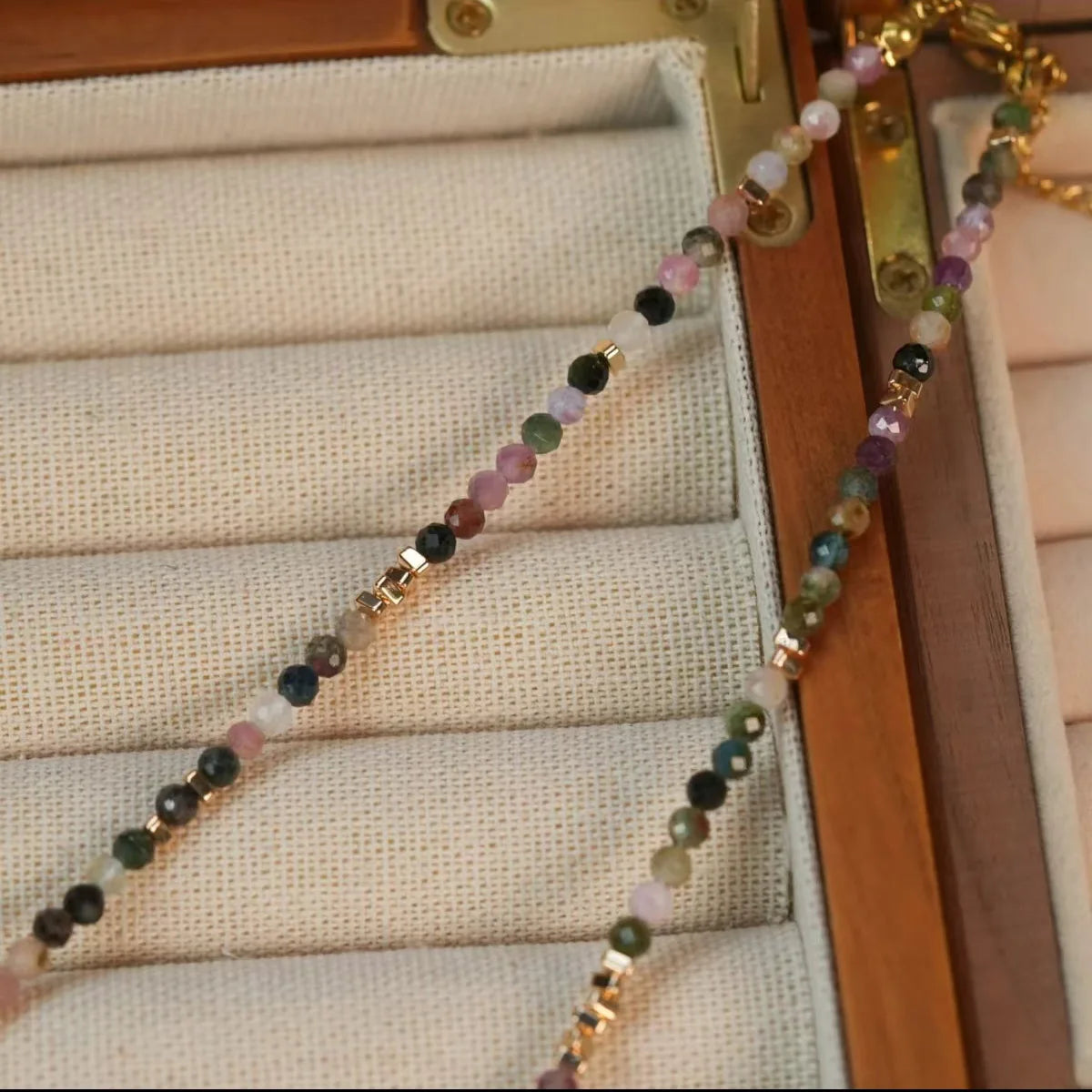 Fashion Colorful tourmaline natural stone bead necklace titanium steel accessories suitable for travel birthday parties