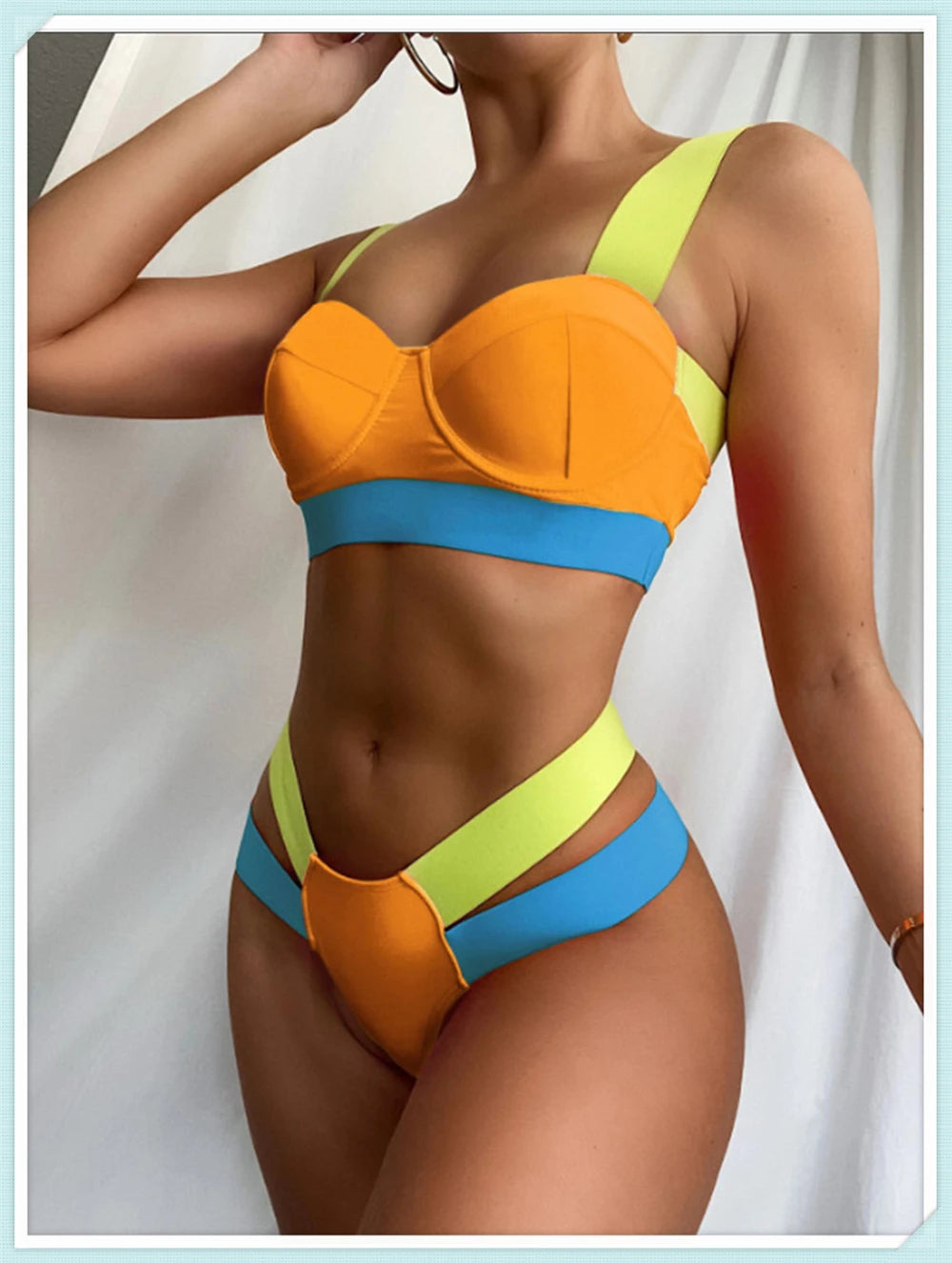 Solid Bandage Bikini Women Push Up Swimsuit Sexy Swimwear Female Brazilian Bathing Swimming Suit Bather Splicing Color Beachwear