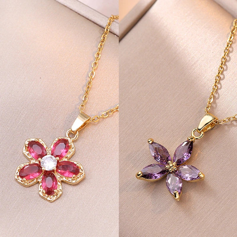 Titanium Steel Tulip Pendant Necklace Women New Fashion Elegant Five Flowers Necklace High Jewelry Party Gifts Wholesale