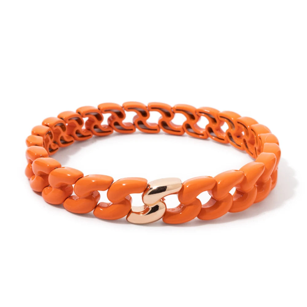 Rainbow Color Link Chain Shape Enamel Bracelets For Women Boho Beaded Bangle Accessory