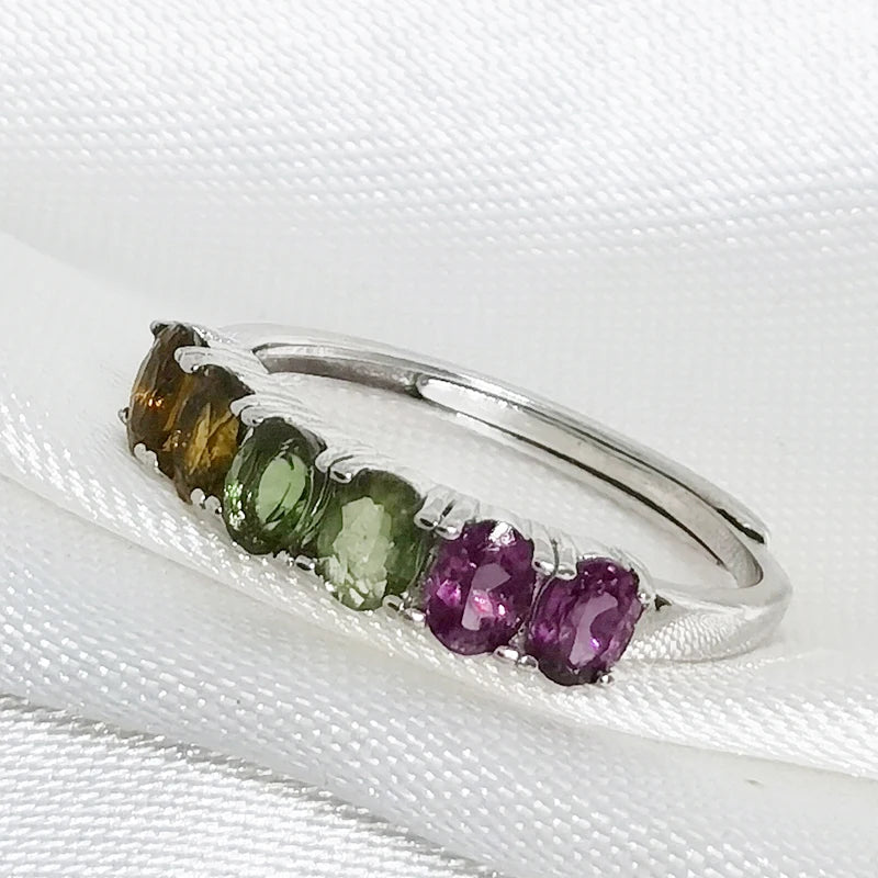 MeiBaPJ Natural Tourmaline Gemstone Fashion Colorful Stone Flower Ring for Women Real 925 Sterling Silver Charm Fine Jewelry