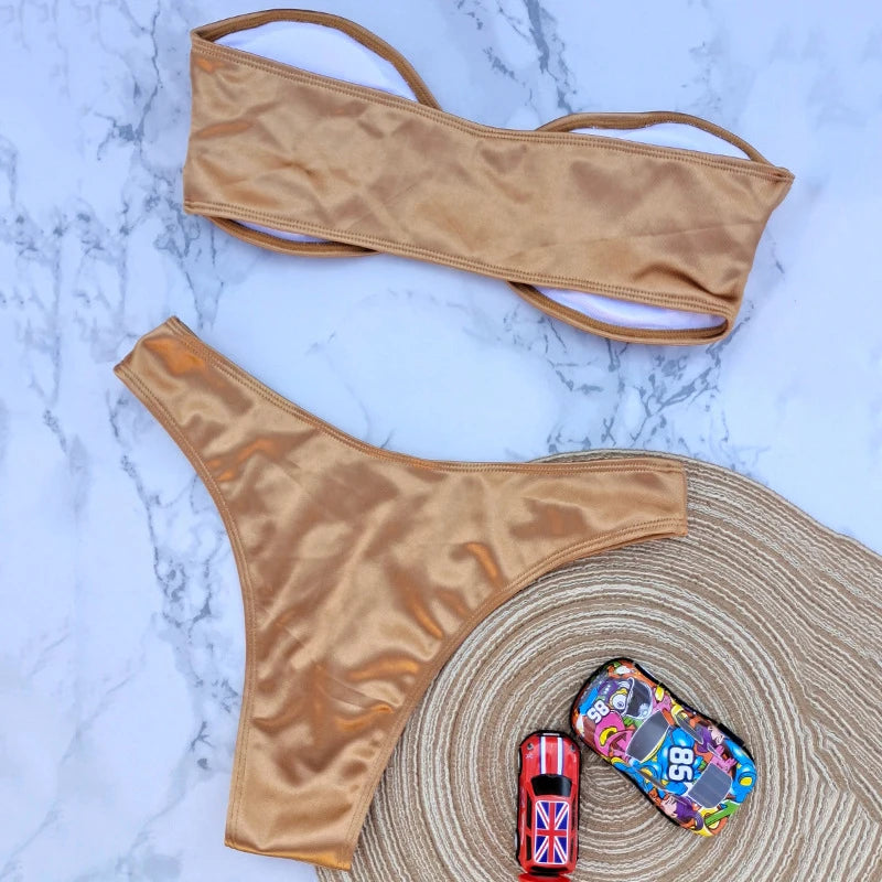 Sexy U Shaped Stapless Swimsuit for Women Bandeau Bikini Mujer 2024 High Cut Bathing Suit Two Piece Bikinis Set Bathers Swim