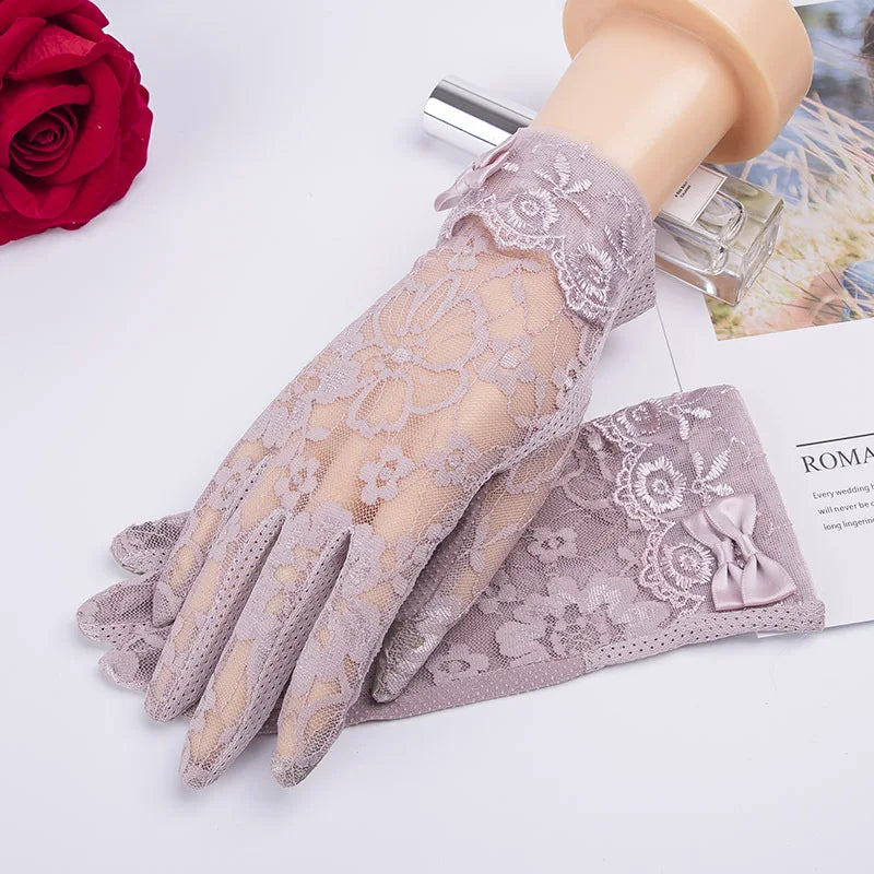 New Women's Summer Ice Silk Lace Anti Ultraviolet Thin Electric Car Driving Anti-skid Breathable Cool Sun Protection Gloves