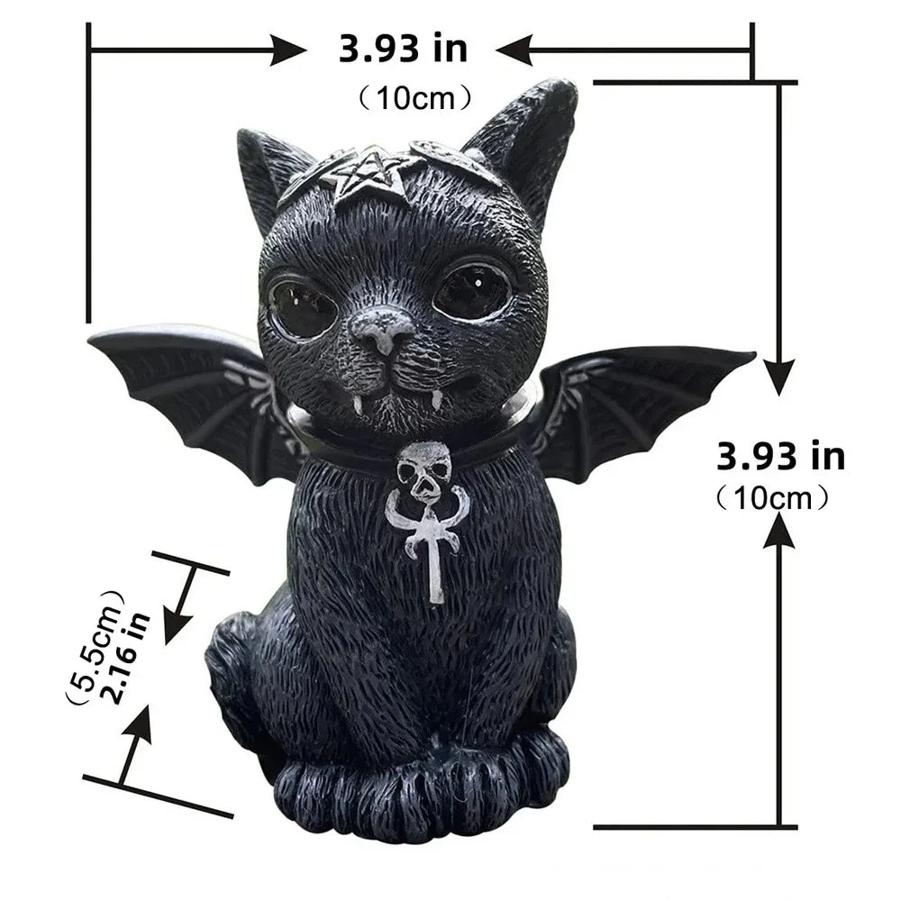 1PC Black Cat Statue Witch Gothic Decor Hand Painted Sculpture Halloween Desk Ornament Mysterious Cute Figurine Home Decor