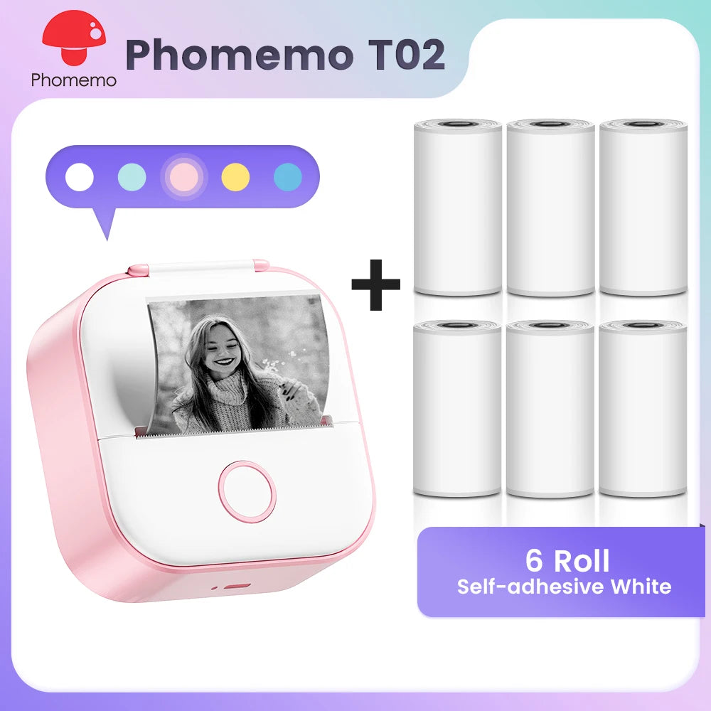 Phomemo T02 Pocket Printer Mini Portable Label Maker Self-adhesive Sticker mini impresora portatil impresora etiqueta adhesivas