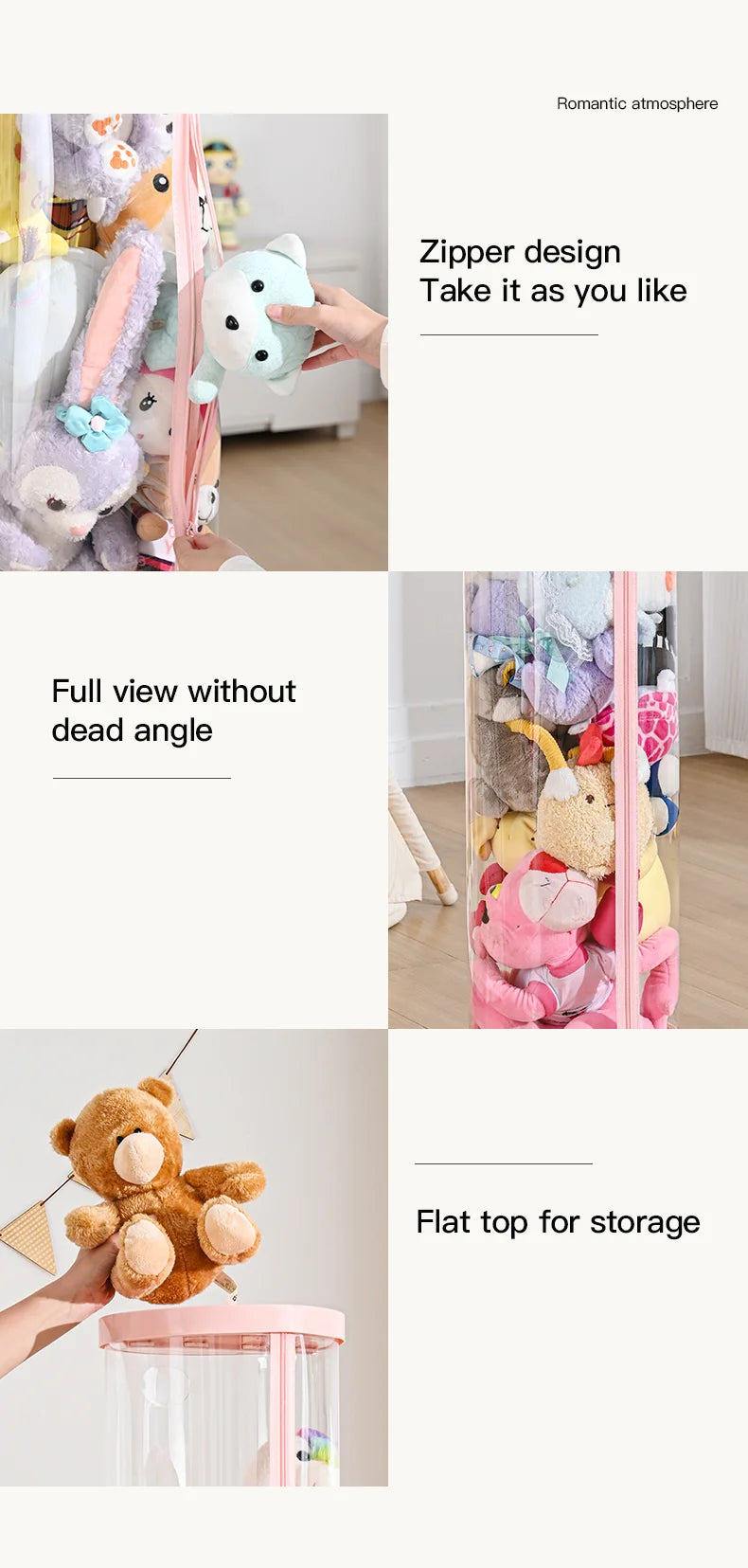 Transparent Doll Storage Box Plush Toy Circular Organization DIY Zipper Storage Tube Children's Toy Organizer Kid Christmas Gift