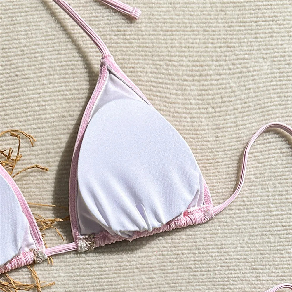 Shell Decoration Swimwear String Halter Bikinis Sets Micro Thong Sexy Swimsuit Women 2025 Bathing Suit Purple Triangle Bikini