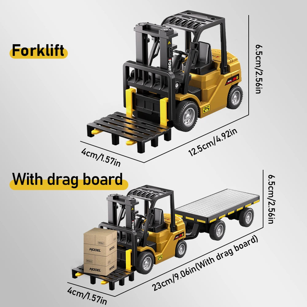1:64 Bluetooth Remote Control Crane And Forklift two-in-one Desktop Mini Alloy Toy Car With Trailer Christmas Gift In Color Box