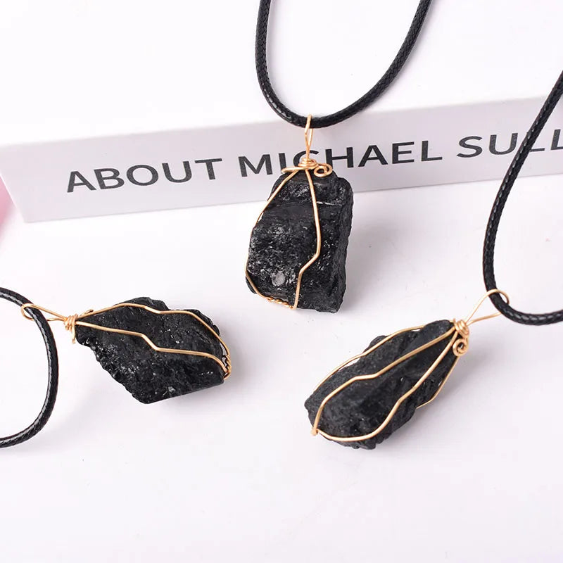 Natural Crystal Tourmaline Handmade Pendant Raw Stone Necklace Healing Stone Quartz For Men Women Mineral Jewelry Diy Gift