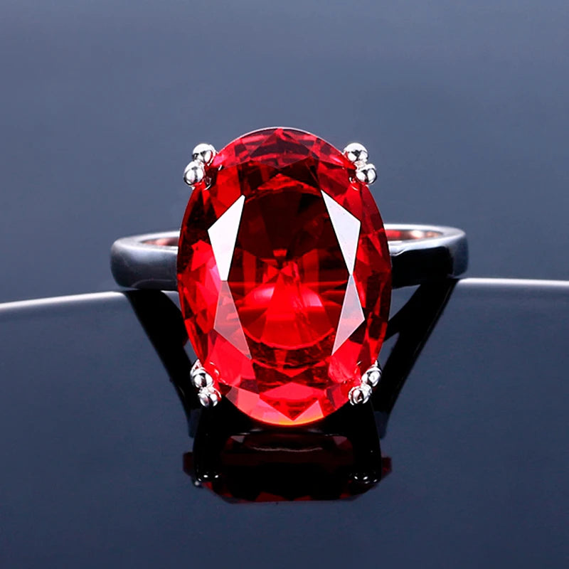 Fashion Big Oval AAAAA Zircon Rainbow Gemstone 13*18MM Multicolor Tourmaline Wedding Ring Bridal Jewelry Engagement Party Gift