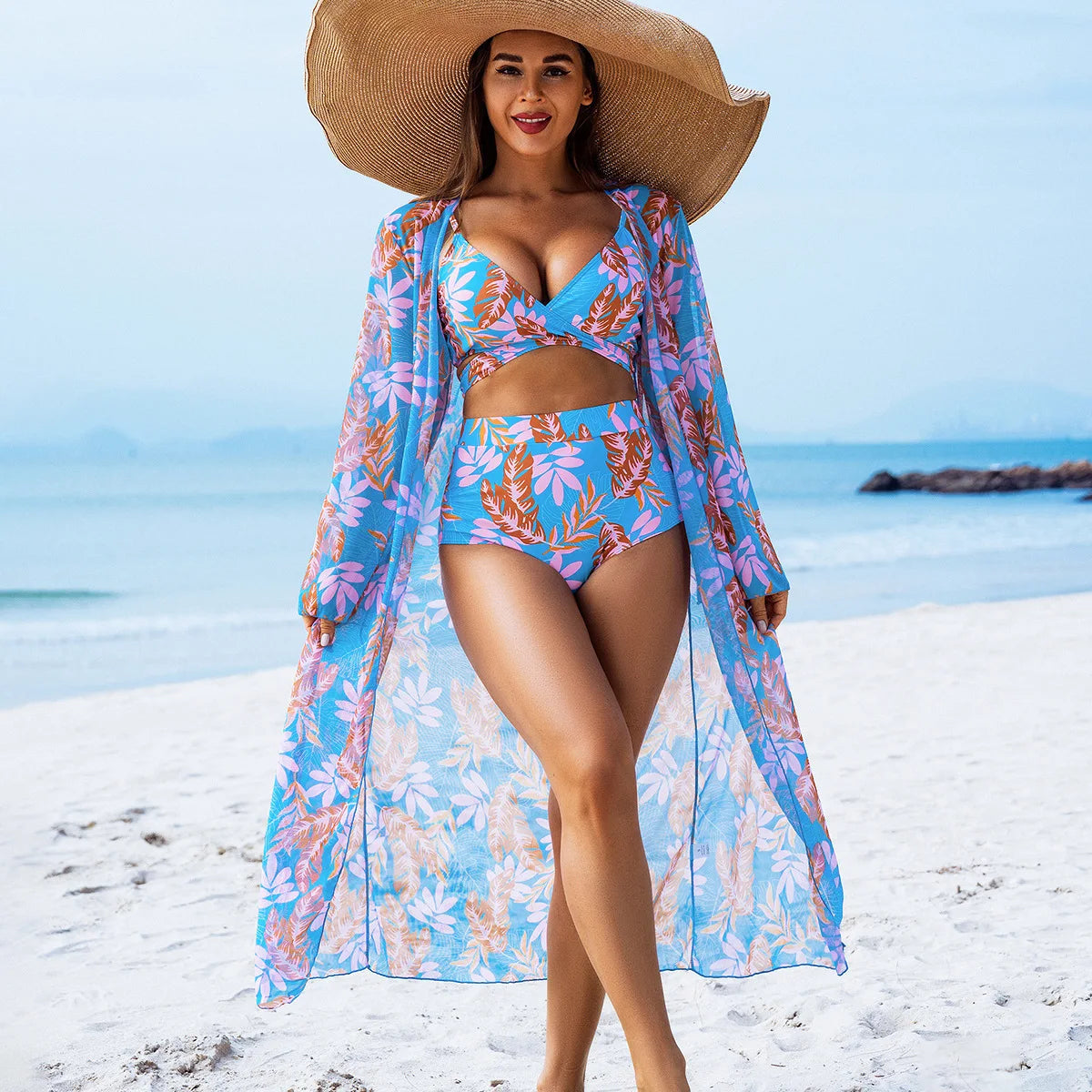 2025 Sexy Print Female High Waist Swimsuits Women's Bikinis Three-Piece Swimwear Beach Swimming Wear Bathing Suits Pool Bather