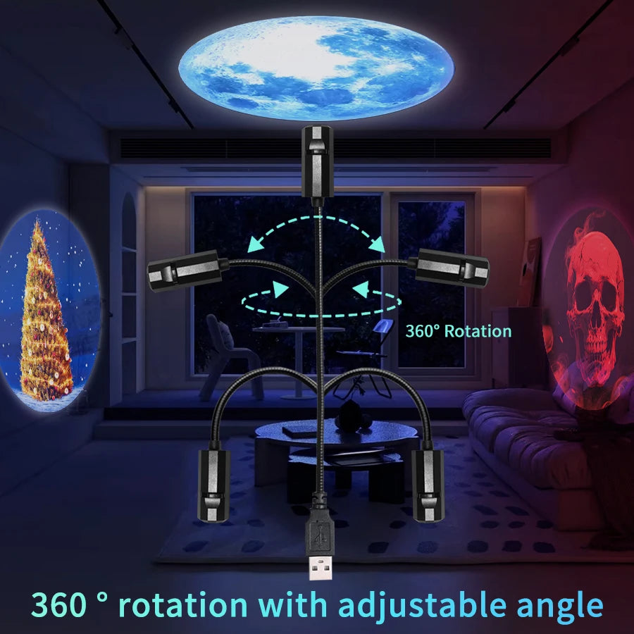 USB Led Night Light Moon Lamp Halloween Christmas Decoration Holiday Ornaments for Bedroom Ceiling Wall Projector Party Lighting