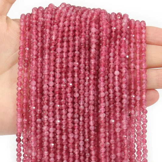 Natural Pink Tourmaline Stone 2/3/4mm Tiny Faceted Round Loose Stone Beads For DIY Jewelry Making Bracelets Necklace Accessories