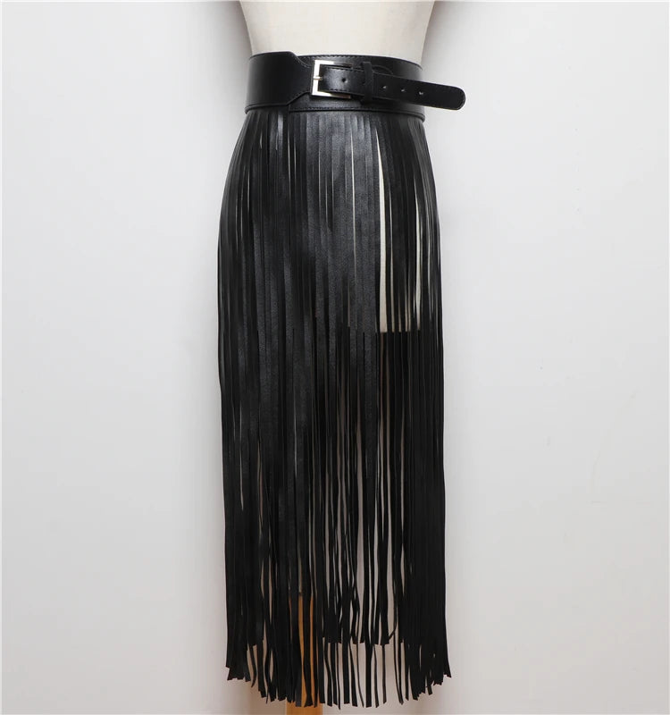 Street Shot Model Style Belt European American Fashion Extra Long Tassel Waistband Women's Waist Seal Leather Cummerbunds Skirt