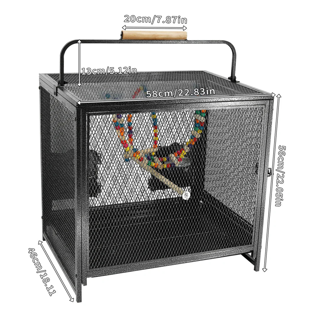 Portable Bird Cage Travel Carrier Cage Playpen with Hammock Toy Removable Tray