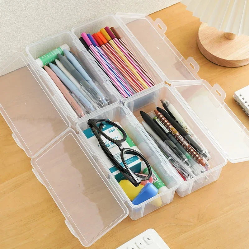 1/3Pc Clear Pencil Box Large Capacity Plastic Organizer Storage Boxes Bulk Stackable Design Portable Office Supplies For School