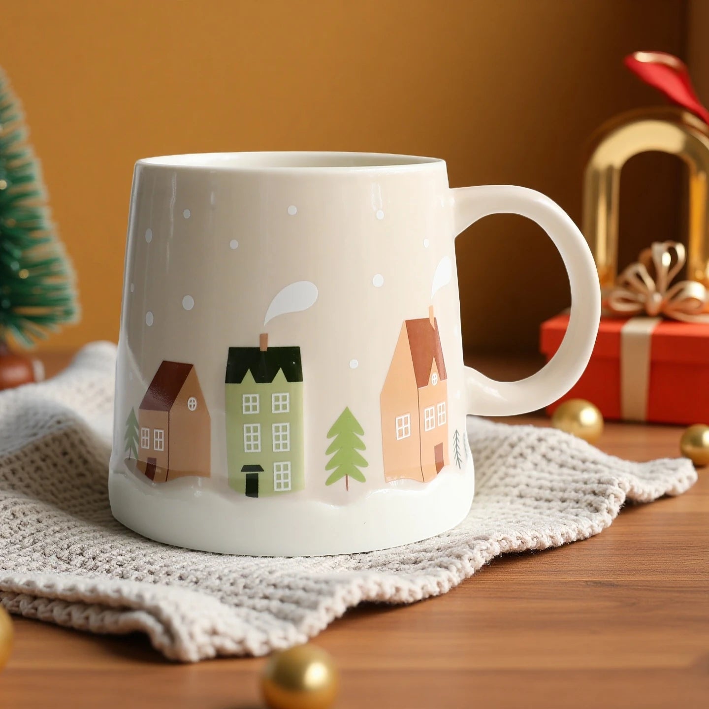 Creative Christmas Gift Idea - 350ML Adorable Ceramic Mug with Coaster Set for Coffee & Tea, High Aesthetic Home Office Cup