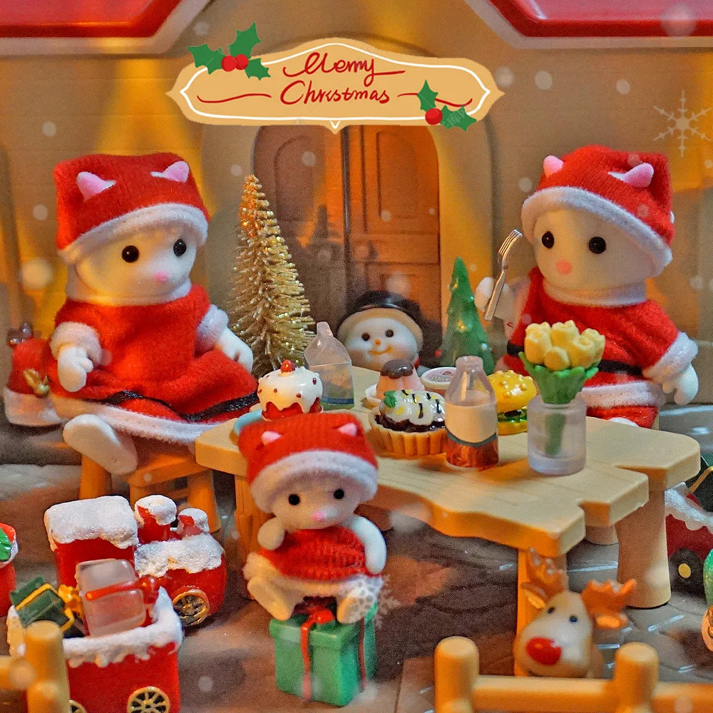 Christmas Theme 1:12 Dollhouse Sheep Animal Family Model Ornament Gift Miniature Furniture Christmas Tree Model Christmas Gift