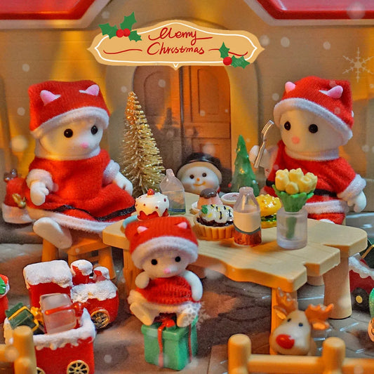 Christmas Theme 1:12 Dollhouse Sheep Animal Family Model Ornament Gift Miniature Furniture Christmas Tree Model Christmas Gift