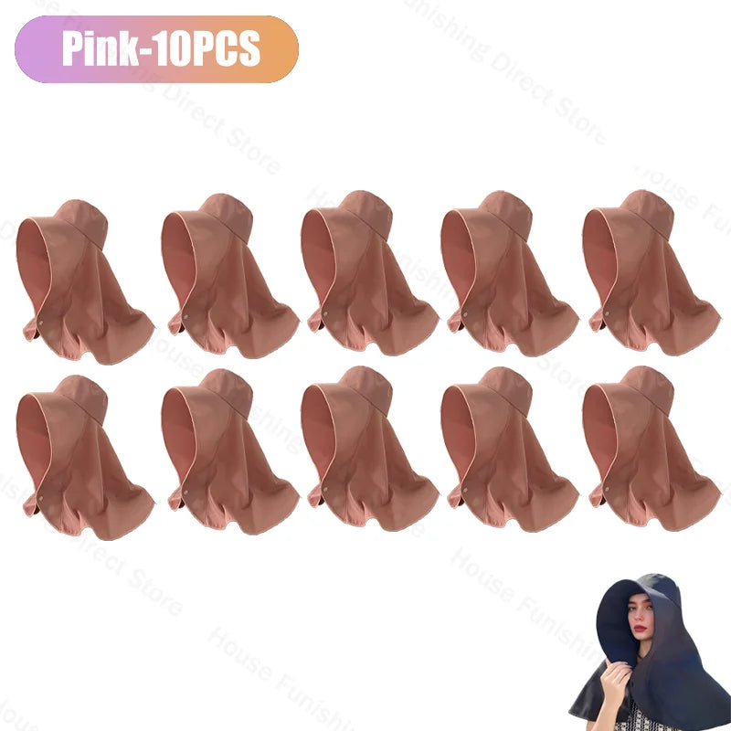 Summer Women Cap Outdoor Uv Anti Neck Protection Sun Visors Hat Fishing Hiking Big Brim Shawl Sunscreen Ponytail Cap Solid Color