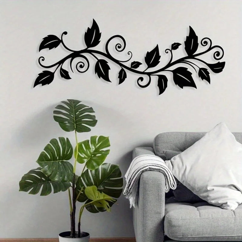 "Ink Vine Shadows" Ivy Metal Wall Sculpture|Large Black,Laser-Cut Wrought Iron,Waterproof,Halloween&Christmas Gift,Bedroom Decor