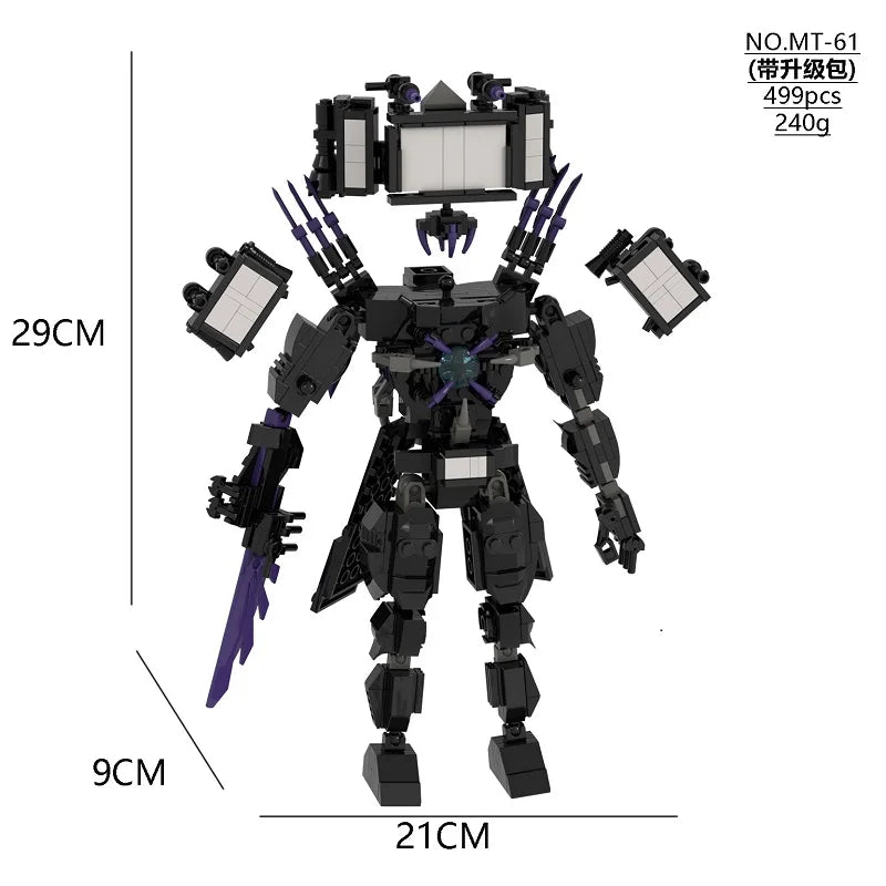 New Skibidi Toilet Titan Guitor Speaker Man Building Blocks Set With Battle-axe Creative DIY Bricks Toys For Boys Christmas Gift