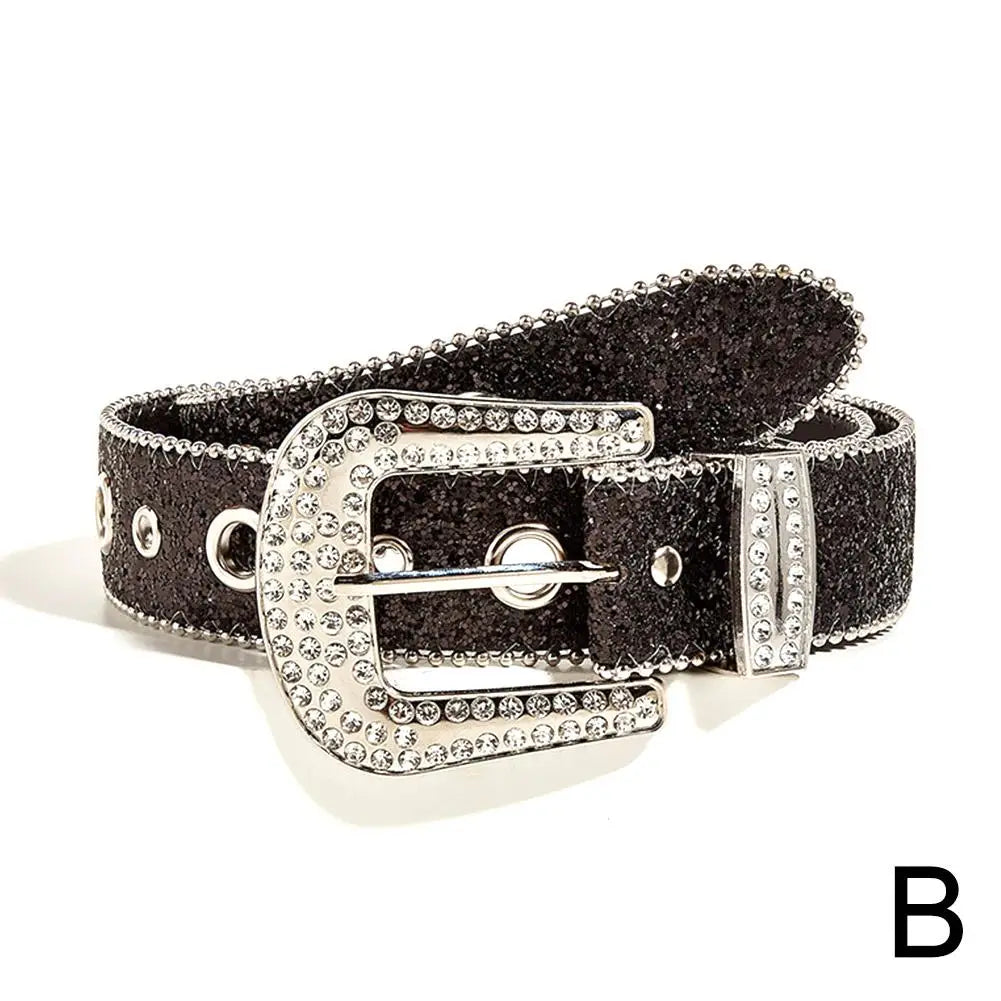 Glamorous New Goth Rhinestone PU Leather Belts - Unisex Fashion for Jeans with Western Cowboy Y2K Edge