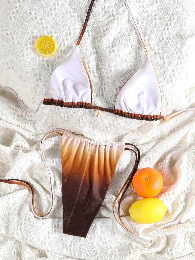 Triangle Bikini Set For Women Sexy Bathing Suit Bandeau Biquinis 2025 Swimwear Low Waist Bikinis Beachwear Bordered Swimsuit