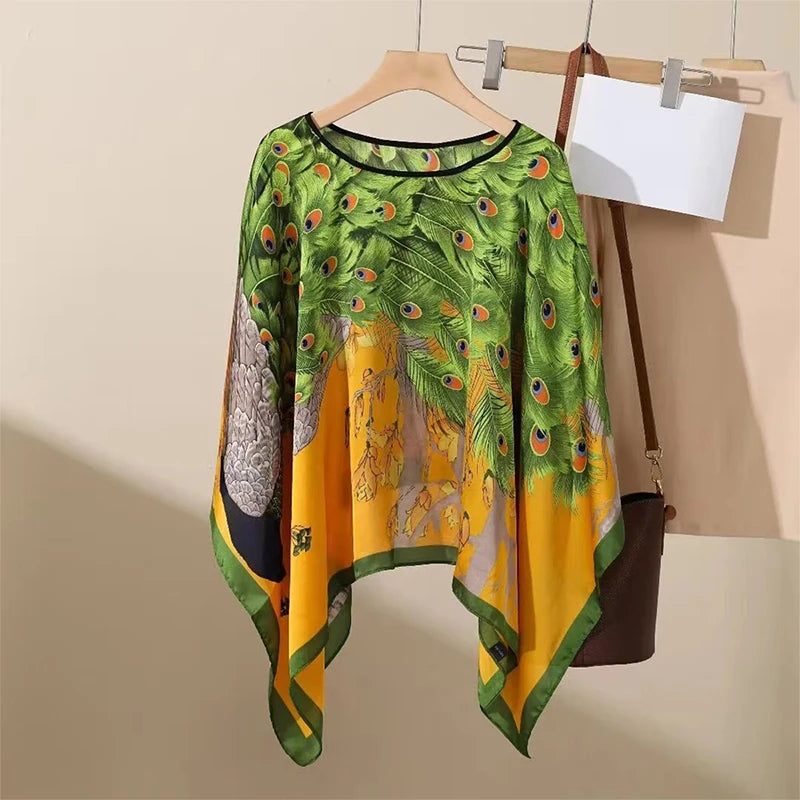 2024 Shawls Summer Beach Sexy Women Fashion Print Chiffon Smock Bikini Cover Up Loose Blouse Sunscreen Comfortable Poncho Hot
