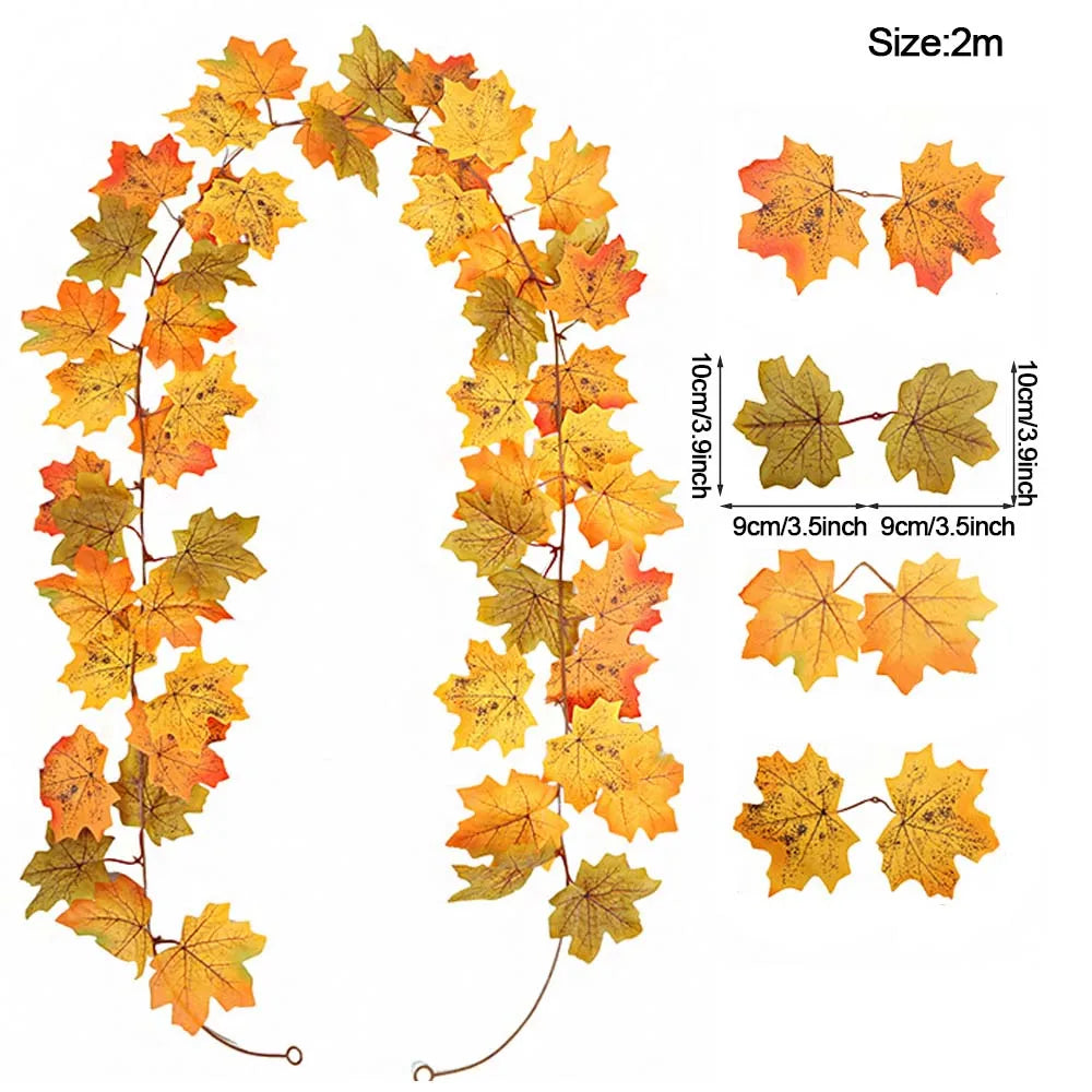 Thanksgiving Decorations Fall Maple Vine Garland Artificial Autumn Fall Foliage Garland Wedding Fireplace Decor Halloween Party