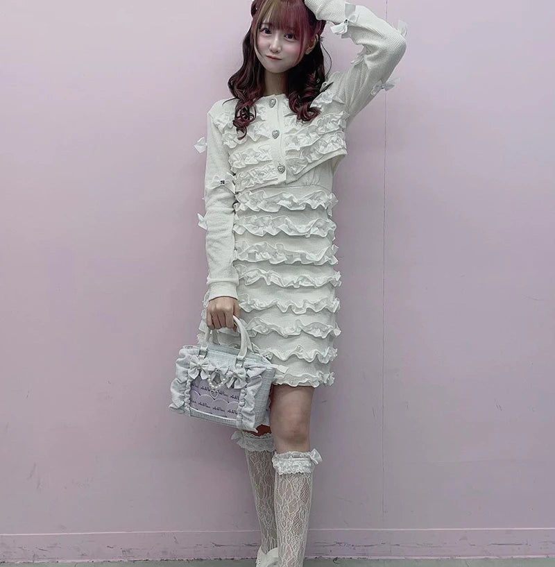 Japanese Style Mine Ita Bag Ruffled Lace Women Girls Rhienstone Pearl Bowknot Square Tote Shoulder Portable Bolso Handbags