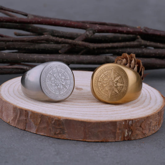 Viking Rune Ring Stainless Steel Men's Compass Hip Hop Street Biker Accessories Nordic Fashion Vintage Jewelry Gifts Accessories