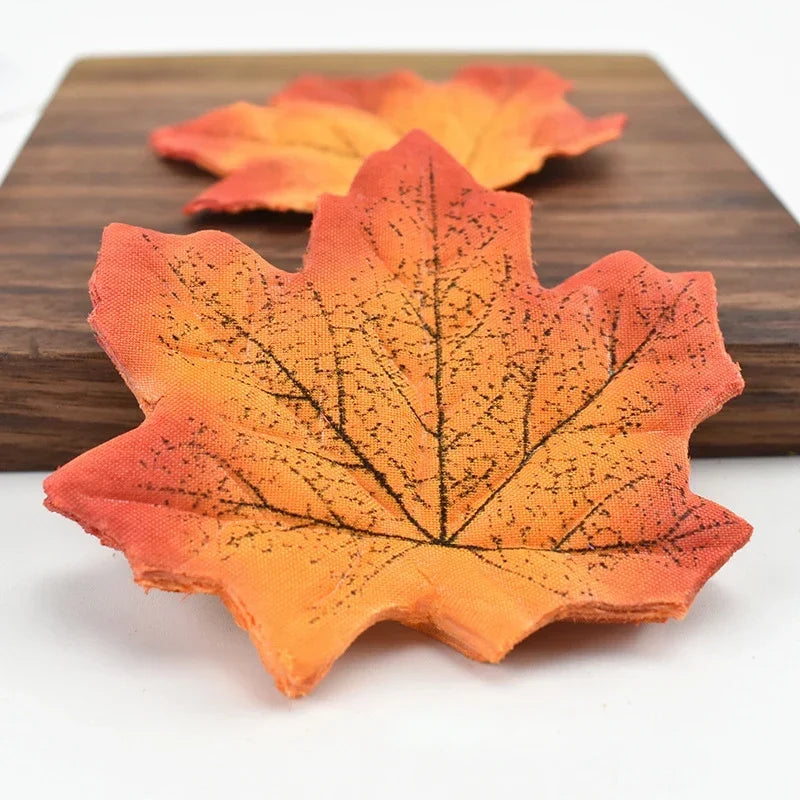 50/100/200Pcs Artificial Silk Maple Leaves Fabric Tree Leaf DIY Halloween Thanksgiving Day Multicolor Autumn Fall Party Decors