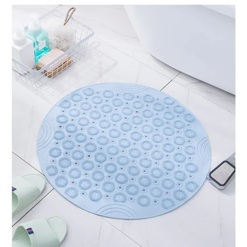 Bathroom Mat Anti-slip Sucker Round PVC Bath Mat with Drain Hole Silicone Bathing Rugs Foot Massage Pad Bathtub Soft Shower Mat