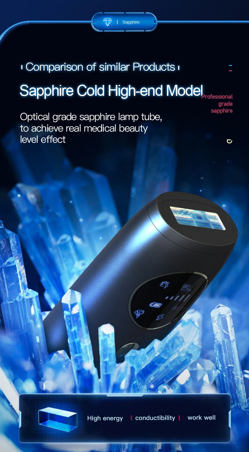 Rechargeable Laser Hair Removal Sapphire Cooling  Auto Permanent Painless Bikinis Trimmer in Home Icy Cold Wireless IPL Epilator
