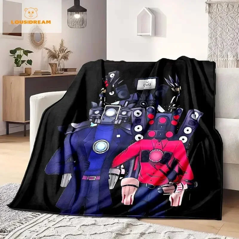 Skibidi Toilet Funny Flannel Blanket Flannel Warm Blanket Adults 3D Printed Coverlet Man Cave Sofa Camping Decor Christmas Gift