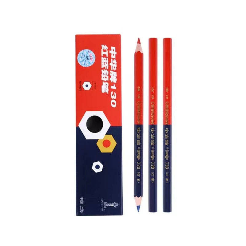 10Pcs Big Pencil,Red&Blue Double-Ended,Medical Science Laboratory Plotting Construction Wood Working Mark Stationery