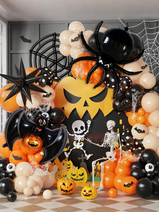 88pcs orange and black horror Halloween arch balloons, suitable for Halloween party horror theme, haunted house, birthday.