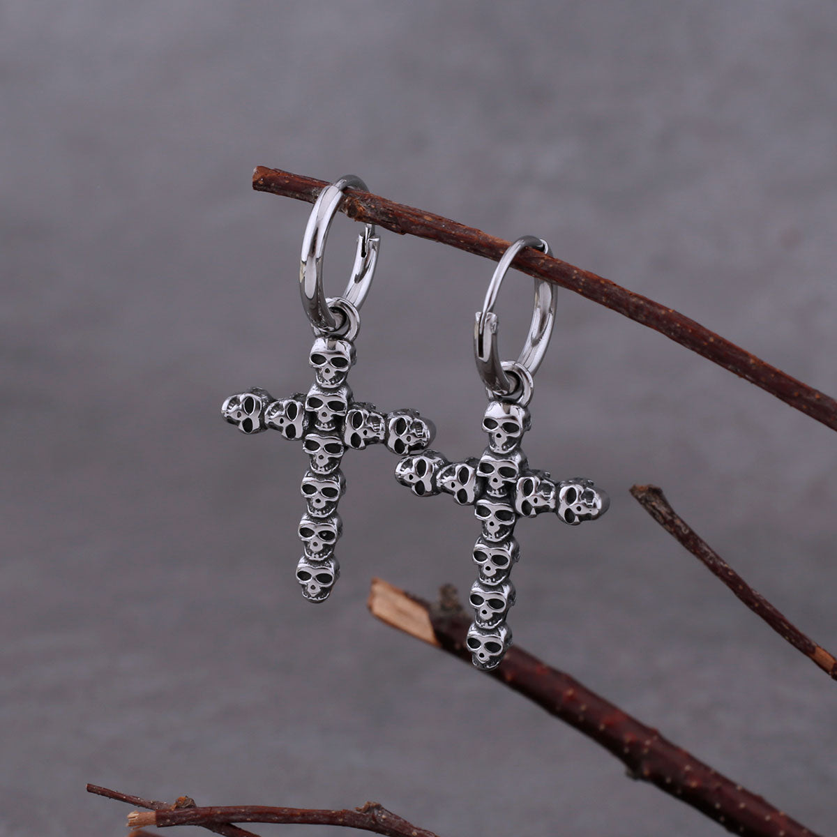 Gothic Skull Cross Drop Earrings For Men Stainless Steel Hip Hop Rock Band Cool Earrings Fashion Vintage Punk Jewelry As Gift