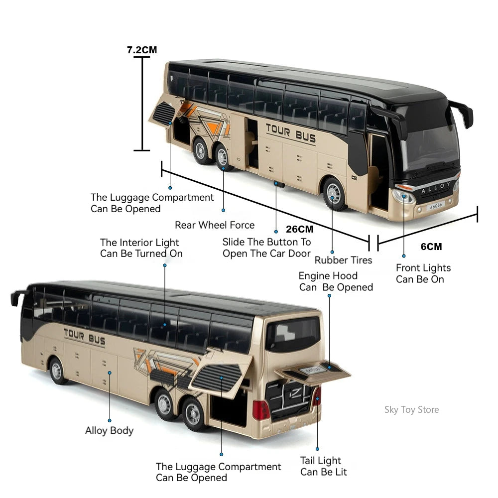 1:30 Business Single Alloy Diecast Double Decker Bus Model Toys Car Doors Opened Sound Light Pull Back Cars Child Christmas Gift