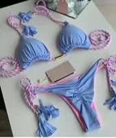 New Sexy Bikini Solid Color Lace-up Split Two-piece Swimsuit for Women