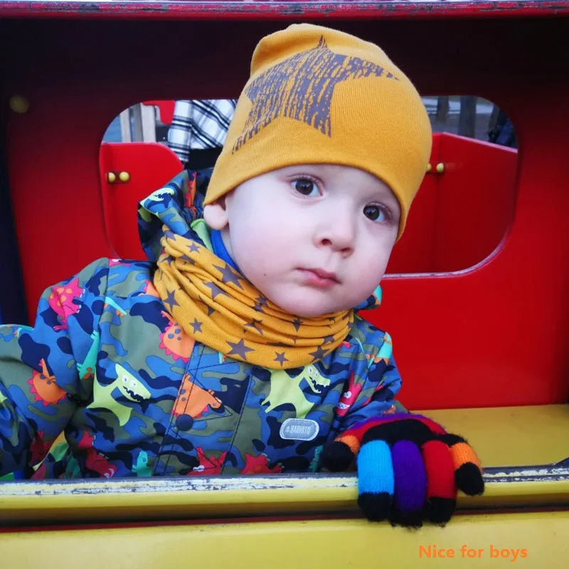 Star Print Cotton Baby Hat Autumn Winter Baby Girls Hat Boys Cap Toddlers Infant Cap Scarf Children Bonnet Hats