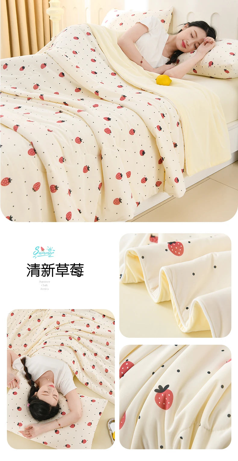New Prints Cooling Blanket for Bed Silky Lightweight Summer Quilt Double Side Cold & Cooling Fabric Duvet Comforter Ice Silk