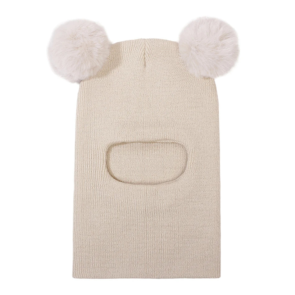 Kids Autumn Winter Pullover Hat Children's Double Ball Ear Protection One-piece Hats Baby Yarn Knit Cap Balaclava Christmas Gift