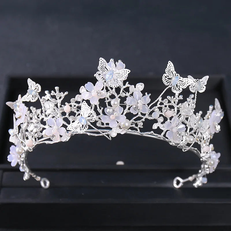 Luxury Silver Color Crystal Pearls Bridal Tiaras Crown Baroque Rhinestone Pageant Diadem Bride Headband Wedding Hair Accessories